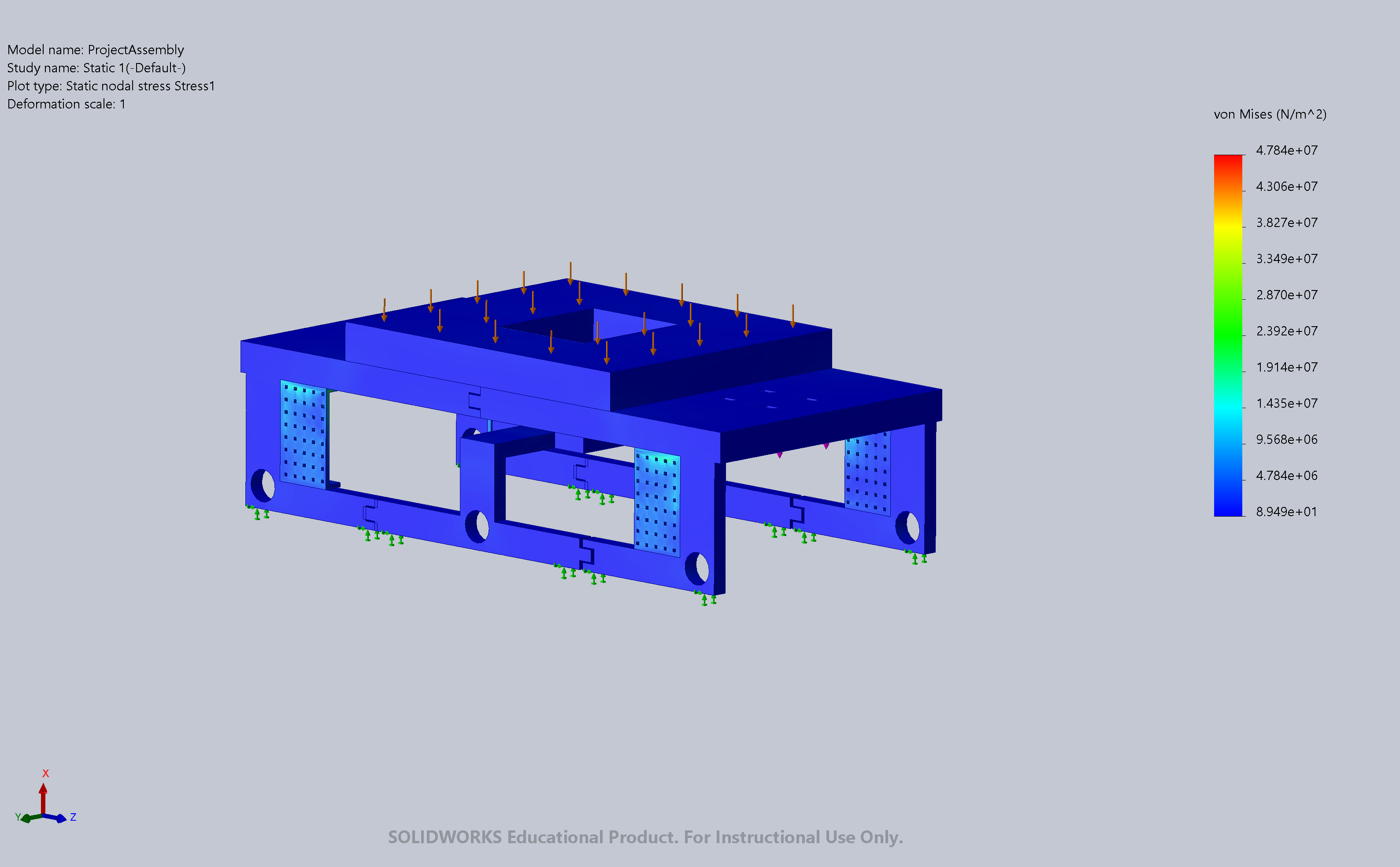 FIG.01 · Von Mises stress at a 1000 N load, peak 47.84 MPa