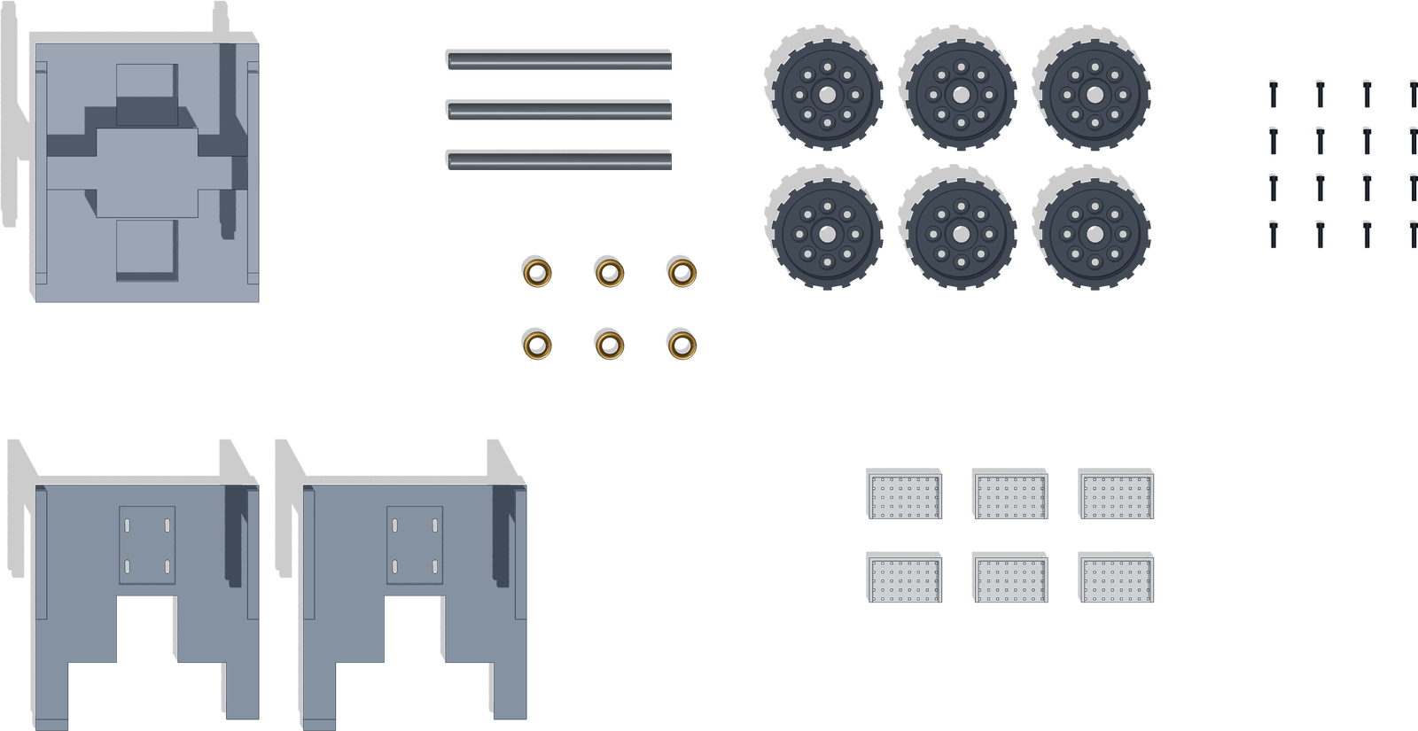FIG.04 · Exploded view of the printed and purchased parts